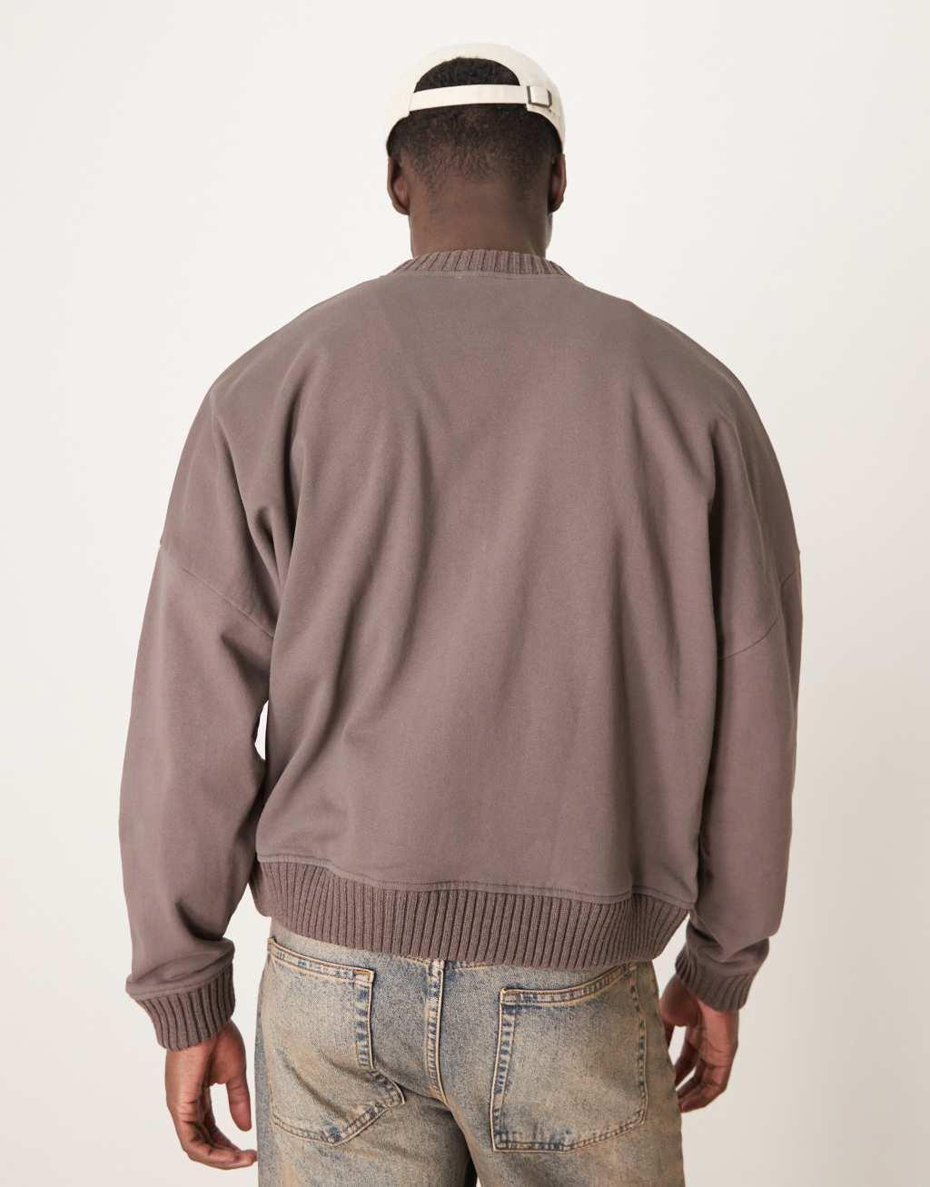 ASOS DESIGN oversized dropped shoulder boxy bomber jacket in brown Product Image