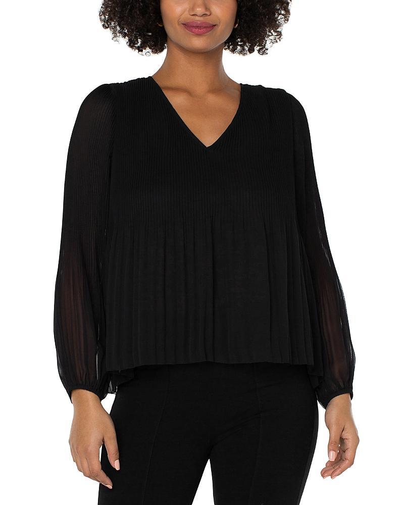 Liverpool Los Angeles V-Neck Long Sleeve Pleated Top Women's Clothing Product Image