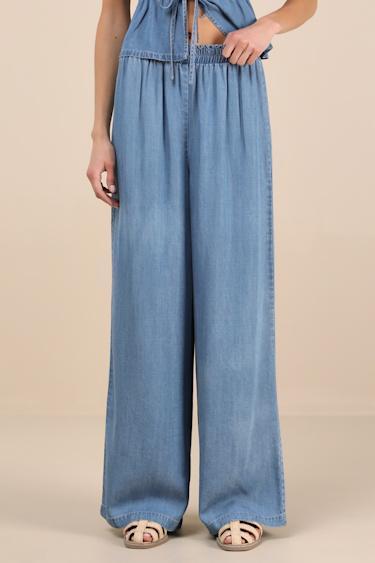 Maldwyn Blue Chambray High-Rise Wide-Leg Pants Product Image