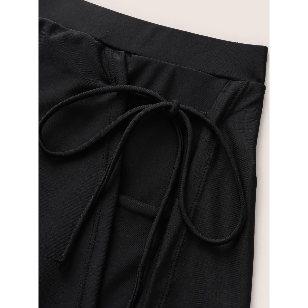 Plus Size High Rise Tie Knot Side Pocket Swim Bottom Women's Swimwear Black Beach Tie knot High stretch Bodycon High Rise Slanted pocket Curve Swim Bottoms BloomChic 30/6X Product Image