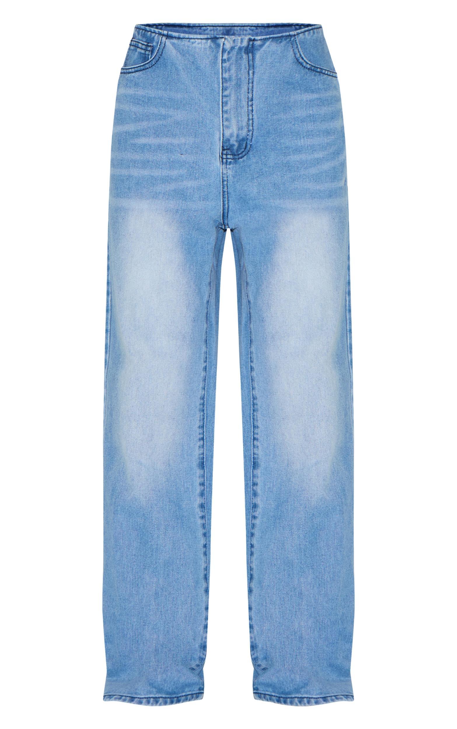 Petite Blue Denim Mid Rise Invisible Waistband Wide Leg Jeans Product Image