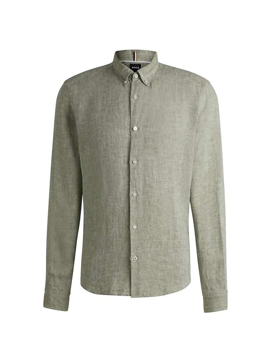 Mens Regular-Fit Button-Down Shirt in Linen Product Image