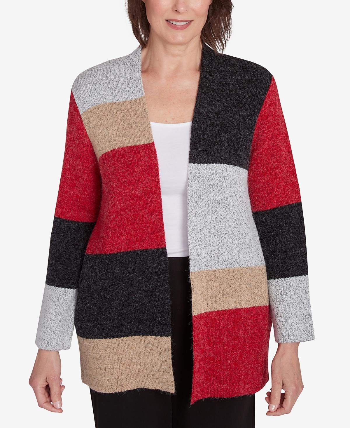 Women's Alfred Dunner Colorblock Cardigan Sweater, Size: Large, Multi Red Product Image