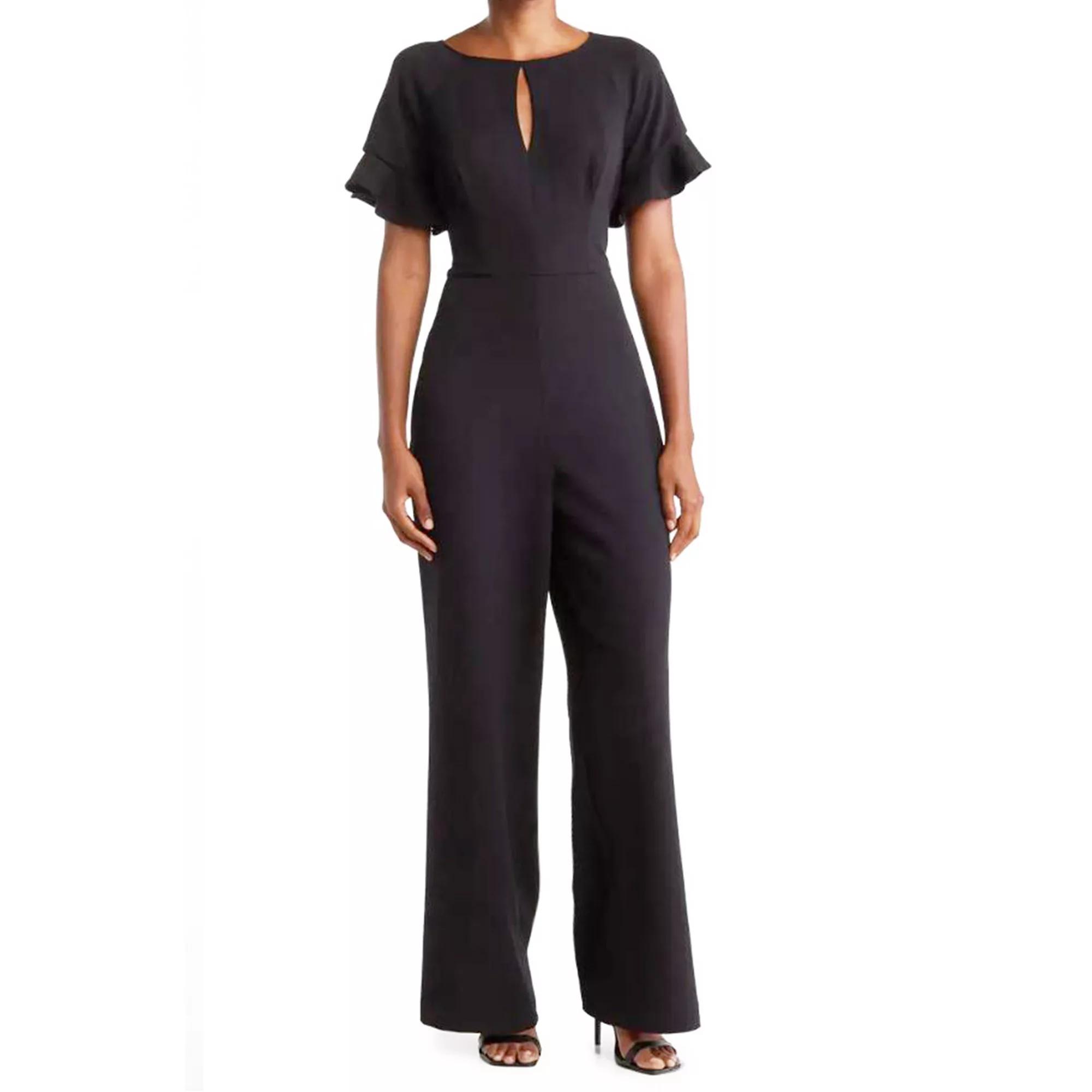 Women's Focus By Shani Keyhole Flutter Sleeve Jumpsuit, Size: 2, Black Product Image