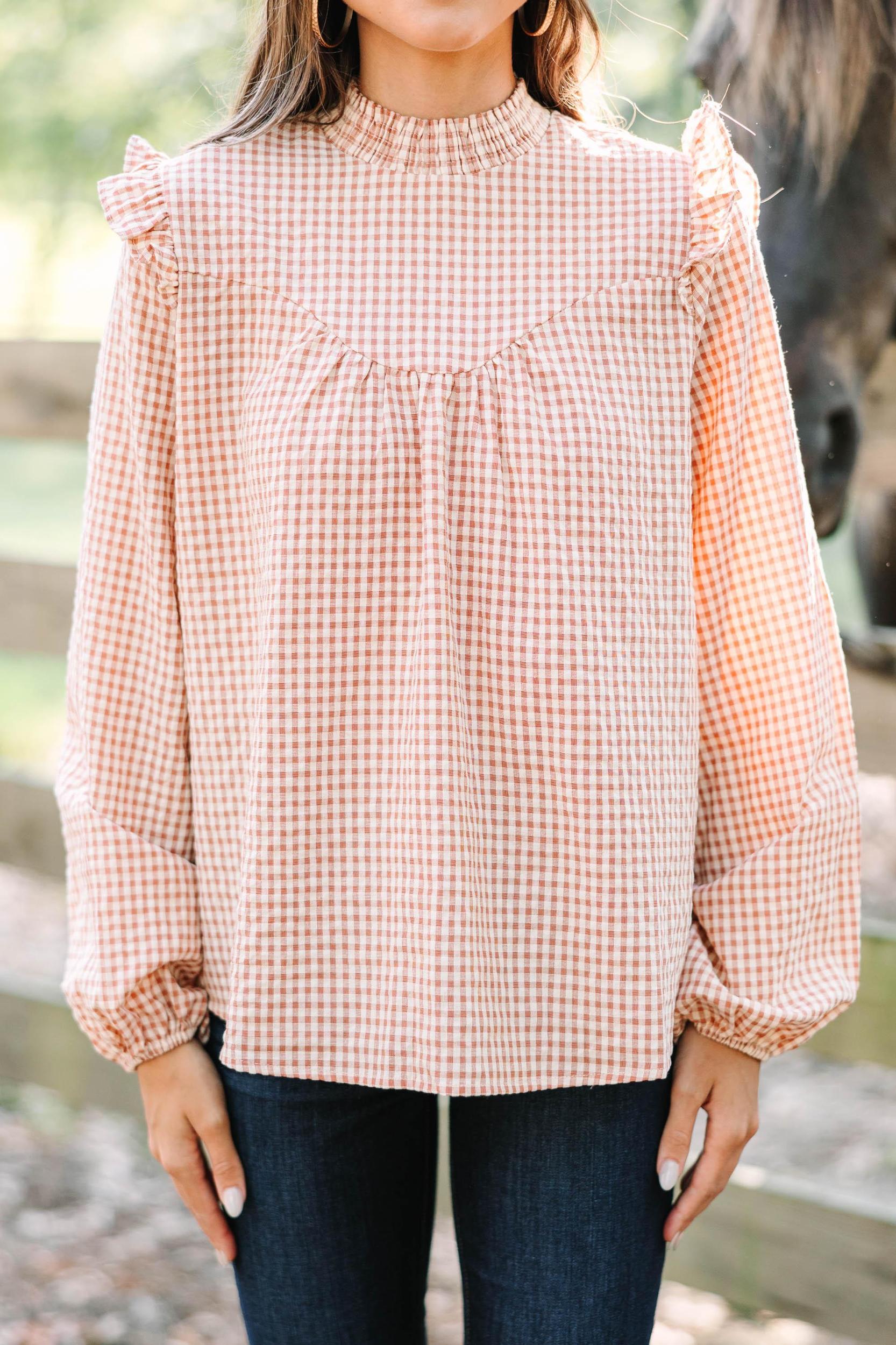 Find You Well Rust Orange Gingham Blouse Female Product Image