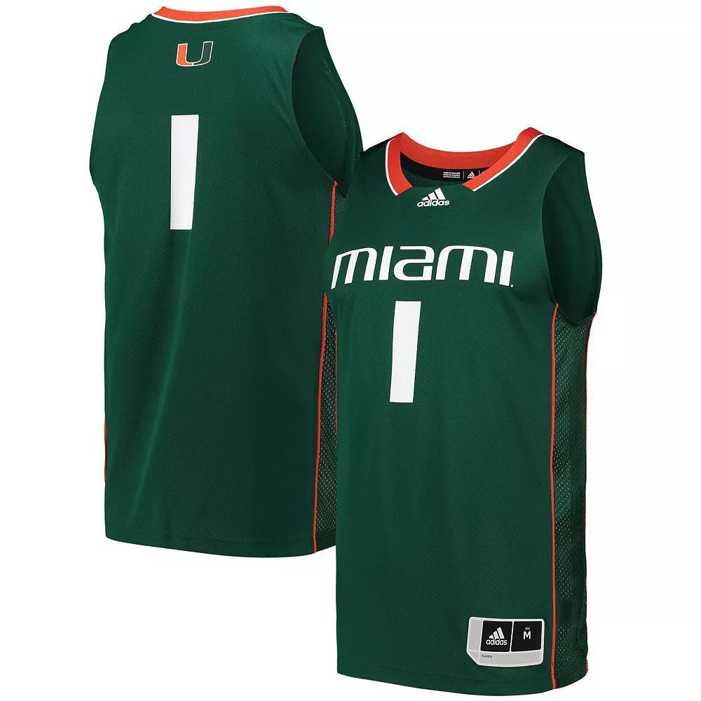 Men's adidas #1 White Miami Hurricanes Team Swingman Basketball Jersey, Size: 2XL Product Image