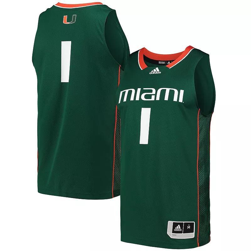 Men's adidas #1 White Miami Hurricanes Team Swingman Basketball Jersey, Size: 2XL Product Image