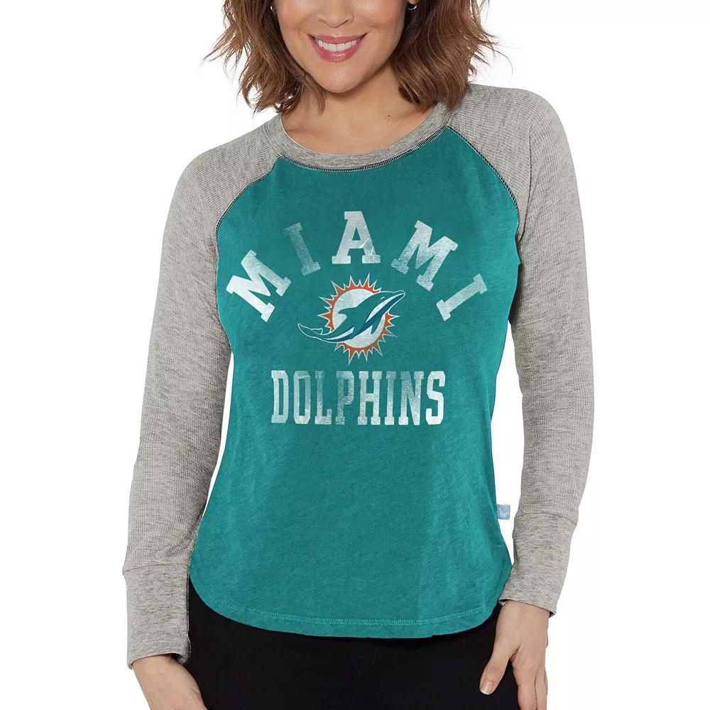 Women's G-III 4Her by Carl Banks Aqua/Heather Gray Miami Dolphins Waffle Knit Raglan Long Sleeve T-Shirt, Size: 2XL, Turquoise A Product Image