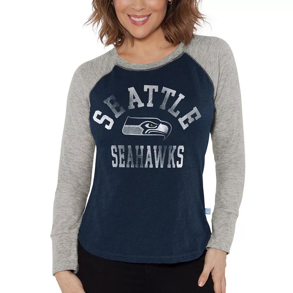 Women's G-III 4Her by Carl Banks College Navy/Heather Gray Seattle Seahawks Waffle Knit Raglan Long Sleeve T-Shirt, Size: Medium, Blue Product Image
