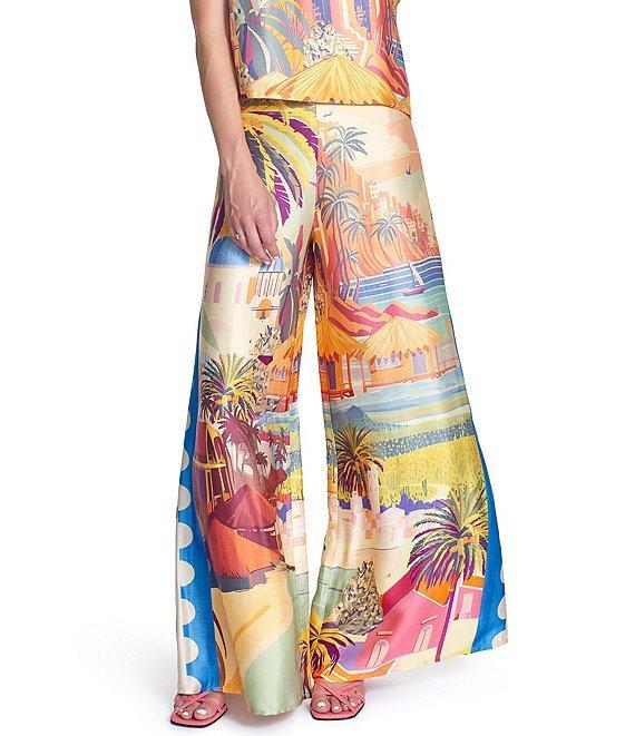 COREY LYNN CALTER Printed Satin Flat Front Palazzo Pants Product Image