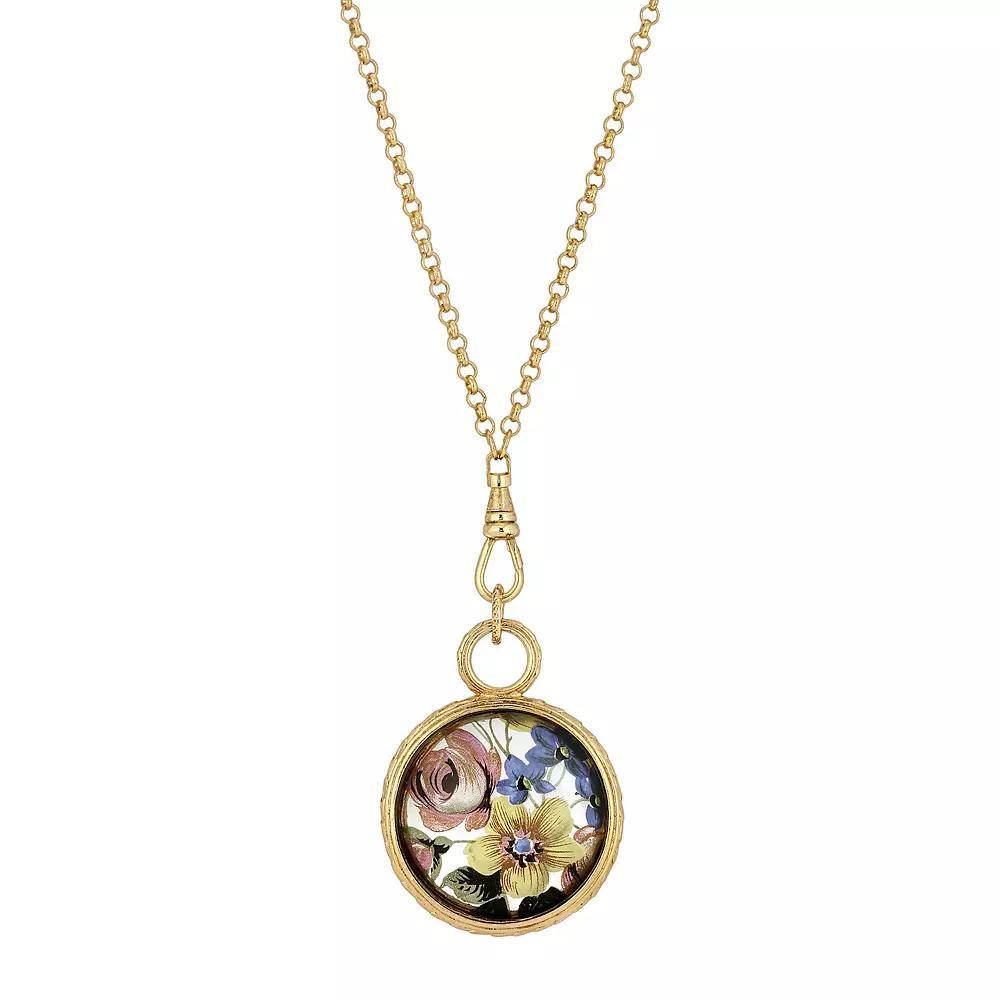 1928 Gold Tone Vintage Floral Medallion Necklace, Womens, Multi Product Image