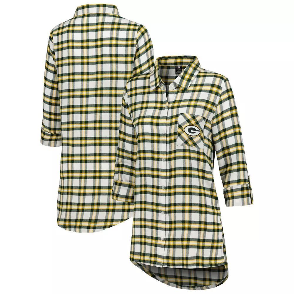 Women's Concepts Sport Green Green Bay Packers Sienna Plaid Full-Button Long Sleeve Nightshirt, Size: Small Product Image