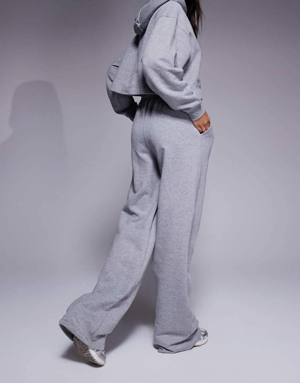 ASOS 4505 quick dry heavyweight wide leg training sweatpants in gray heather Product Image