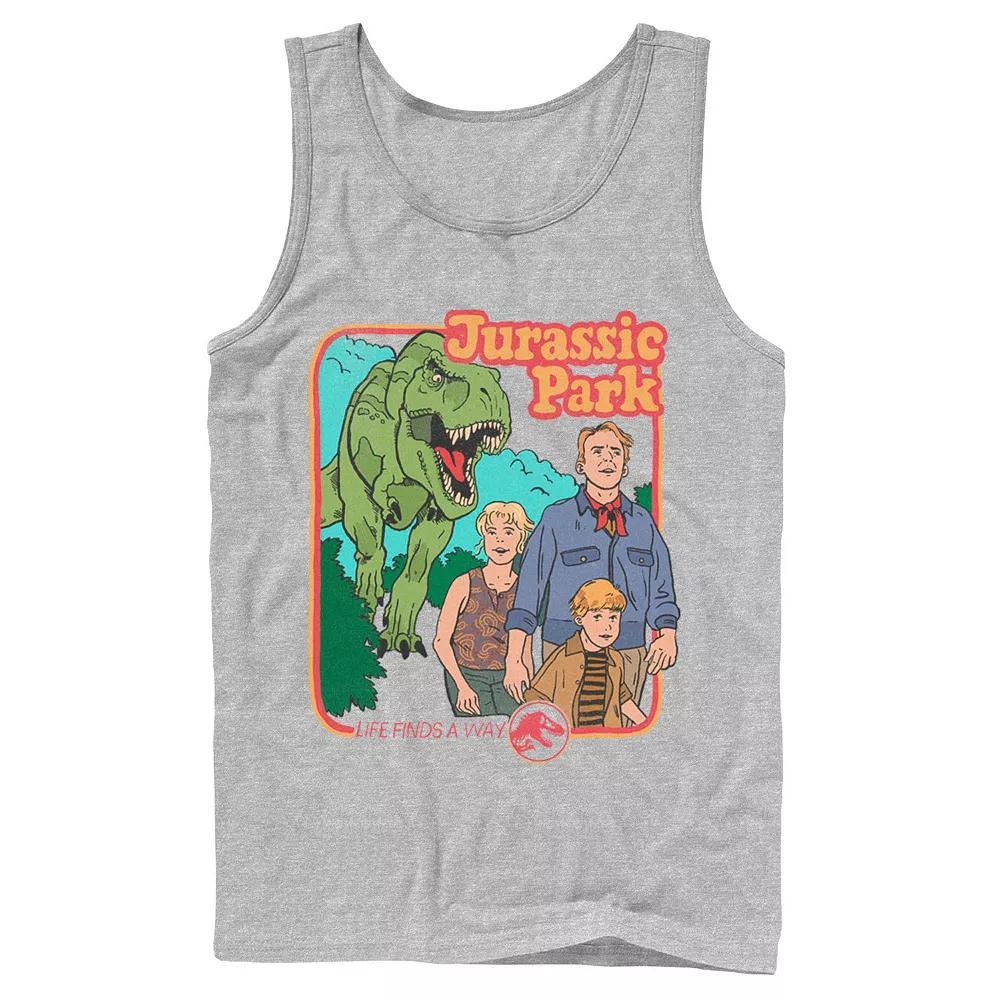 Men's Jurassic Park Vintage Characters Life Finds A Way Tank Top, Size: Large, Black Product Image