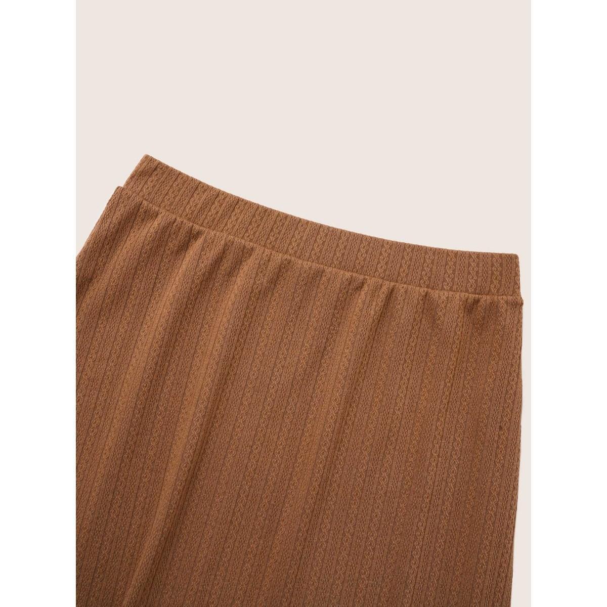 Plus Size A Line Elastic Waist Knit Jacquard Skirt Women Tan Workwear Essentials Texture Low stretch Work Skirts BloomChic 30/6X Product Image