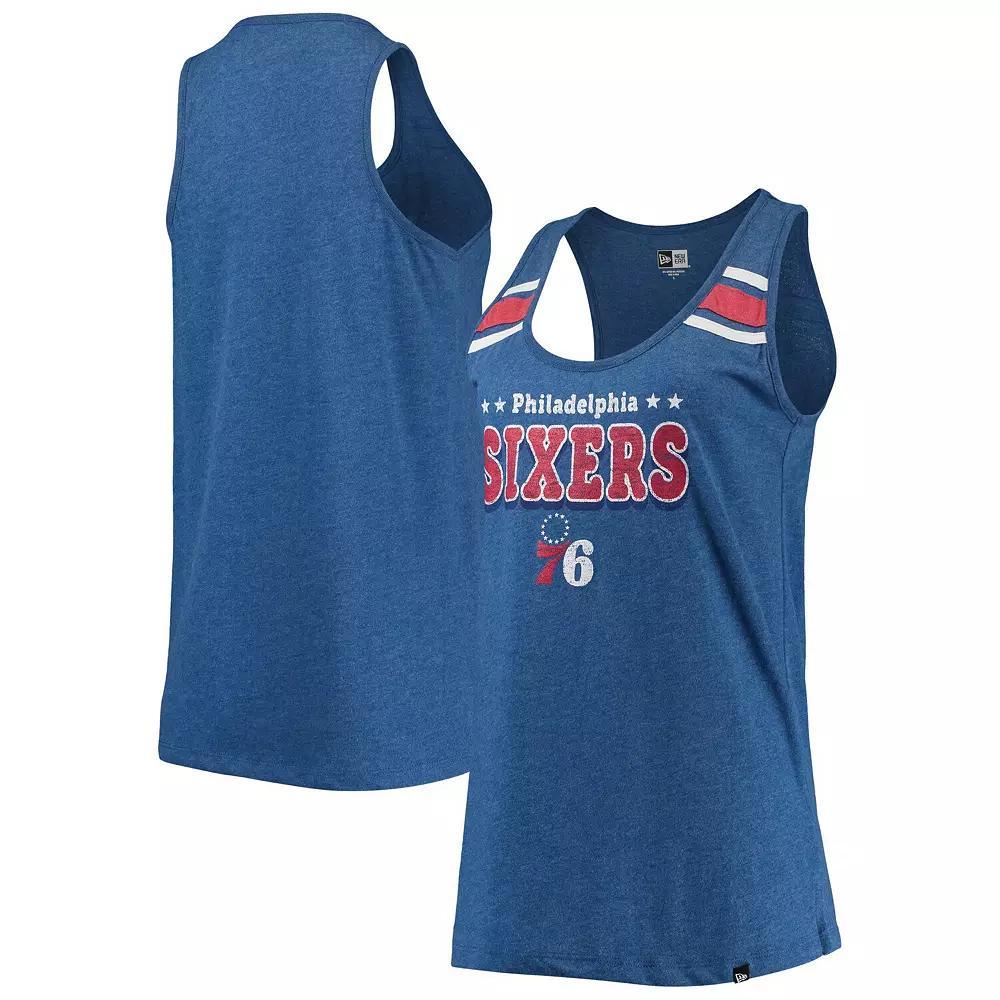 Women's New Era Heathered Royal Philadelphia 76ers Scoop-Neck Racerback Tank Top, Size: XL, 76r Blue Product Image