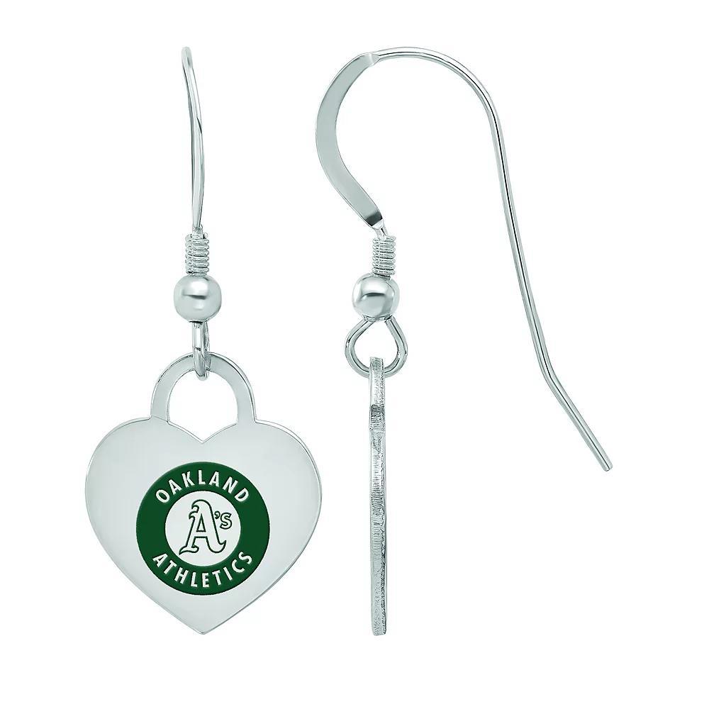 LogoArt Sterling Silver Oakland Athletics Heart Dangle Earrings, Women's Product Image