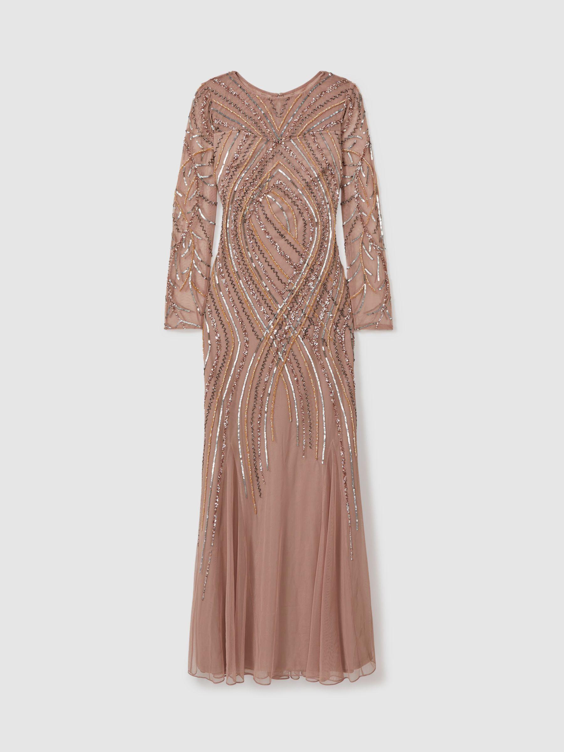 Raishma Embellished Tulle Maxi Dress in Champagne Product Image