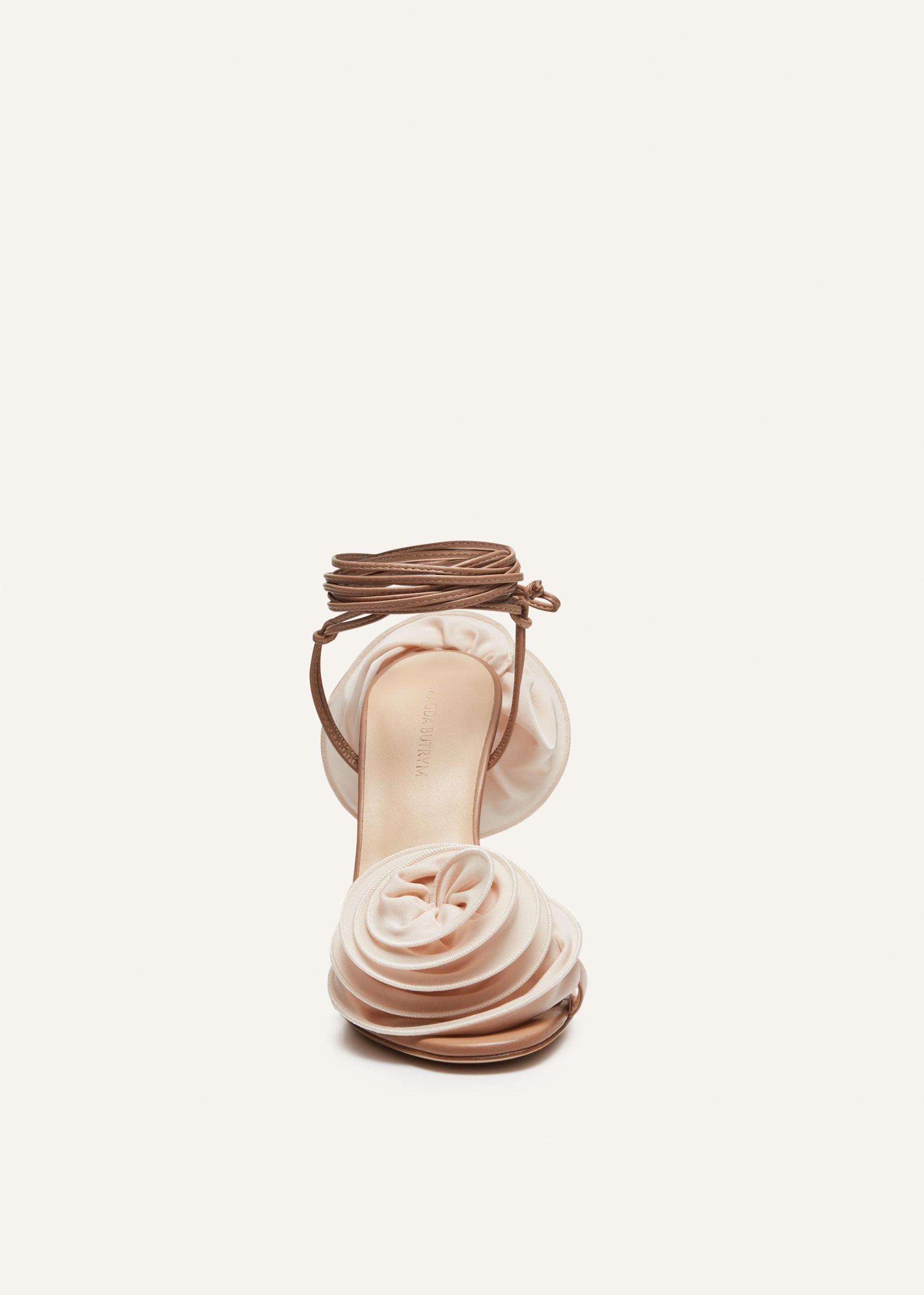 Wrap around double flower sandals in nude Product Image