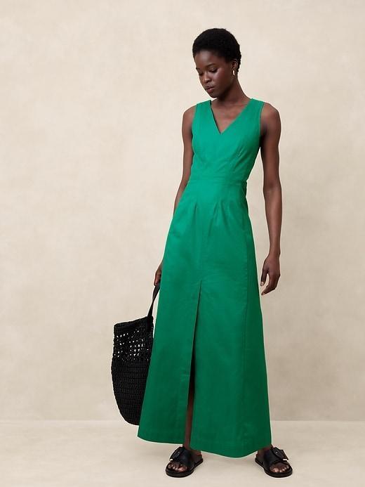 Linen-Blend Seam Bodice Maxi Dress Product Image