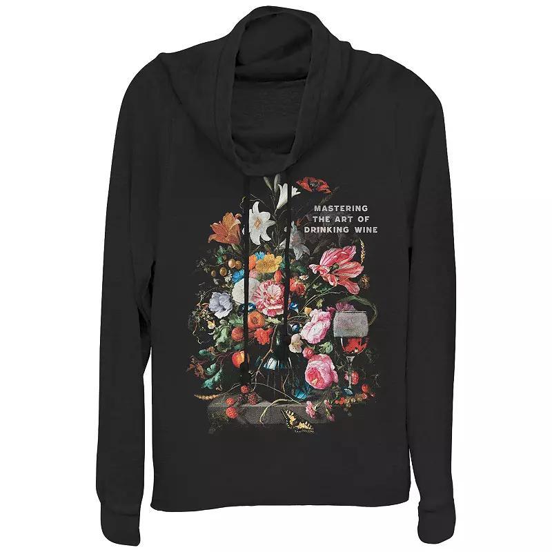 Women's Mastering The Art Of Drinking Wine Cowlneck Graphic Lightweight Long Sleeve, Size: Small, Black Product Image