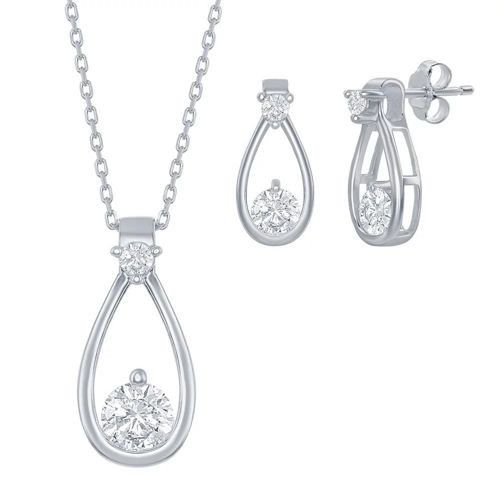 Sterling Silver Cubic Zirconia Open Teardrop Pendant Necklace & Earrings Set, Women's, Size: 18" Product Image