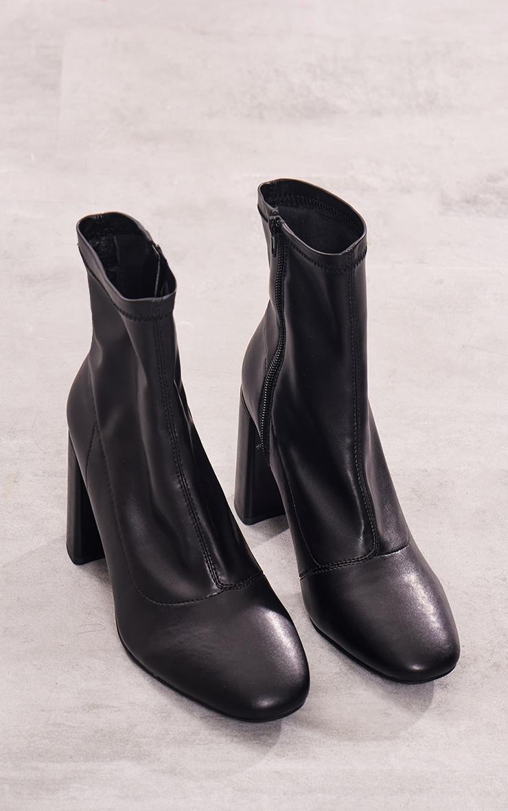 Black Pu Wide Fit Round Toe Heeled Ankle Sock Boots Product Image