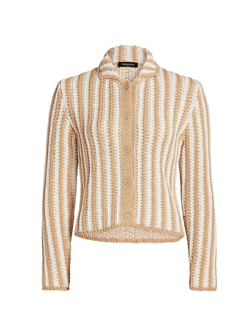 Womens Stripe Crochet Cardigan Product Image