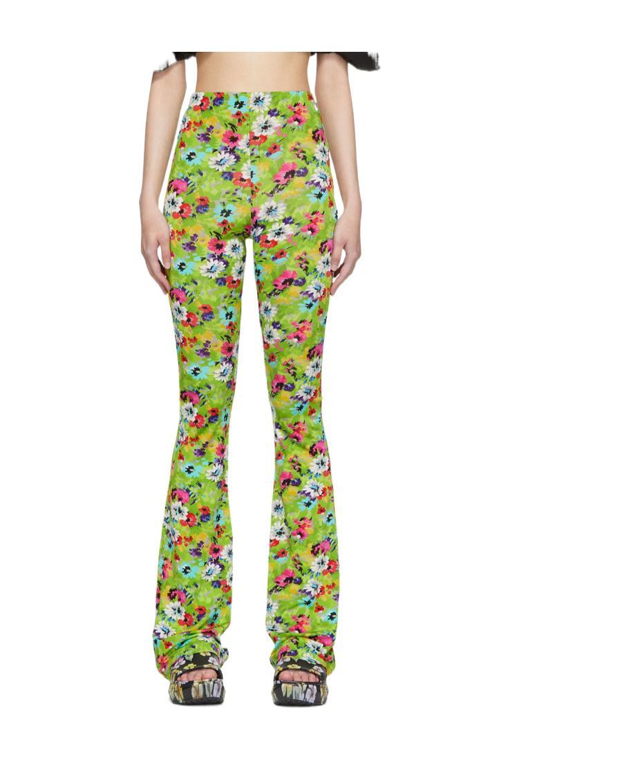 MSGM Floral Print High-waisted Trousers In Green Product Image