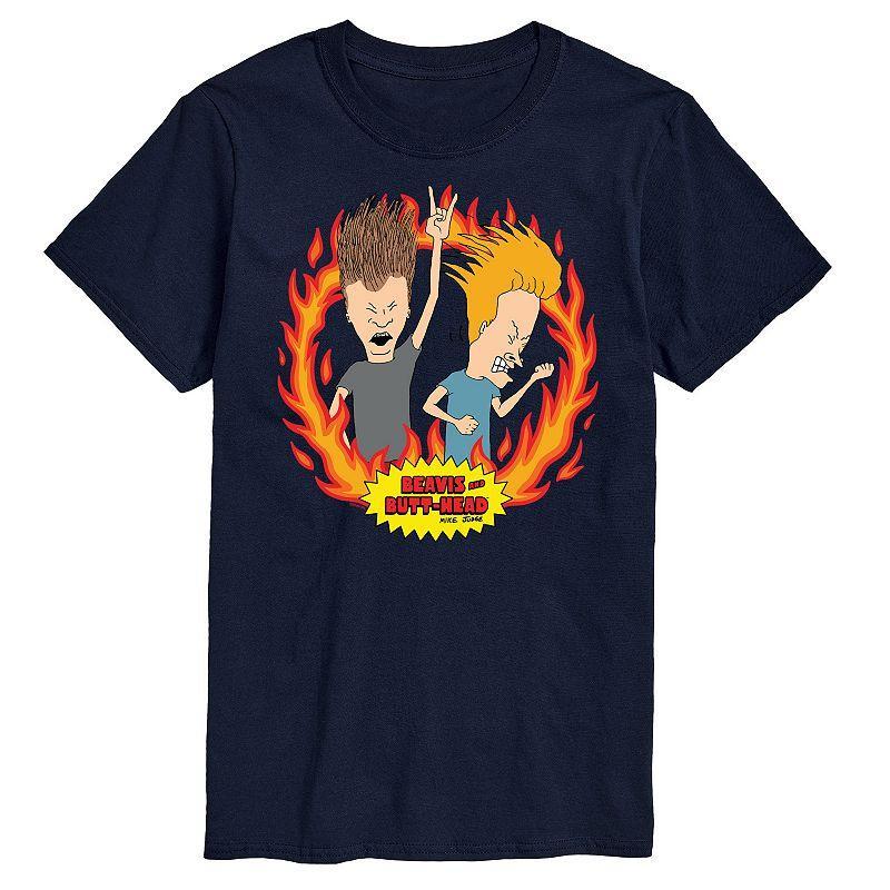 Big & Tall Beavis & Butthead Rock Flames Tee, Mens Blue Product Image