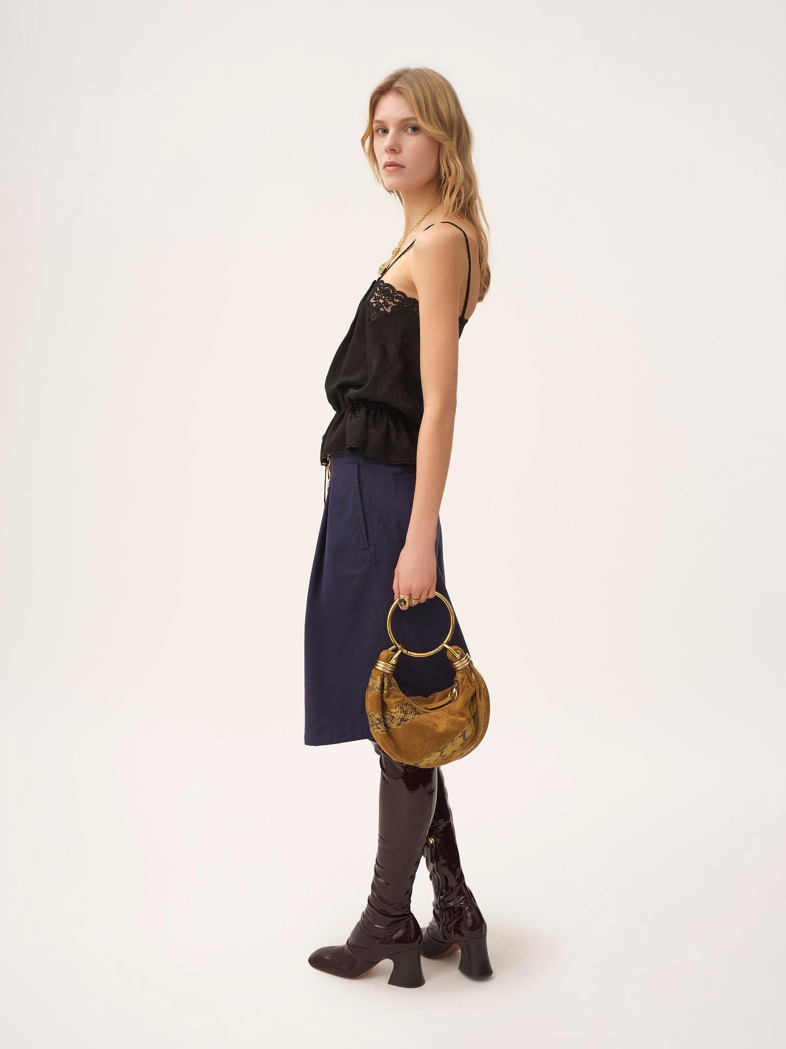Drawstring camisole top in silk jacquard & lace Product Image