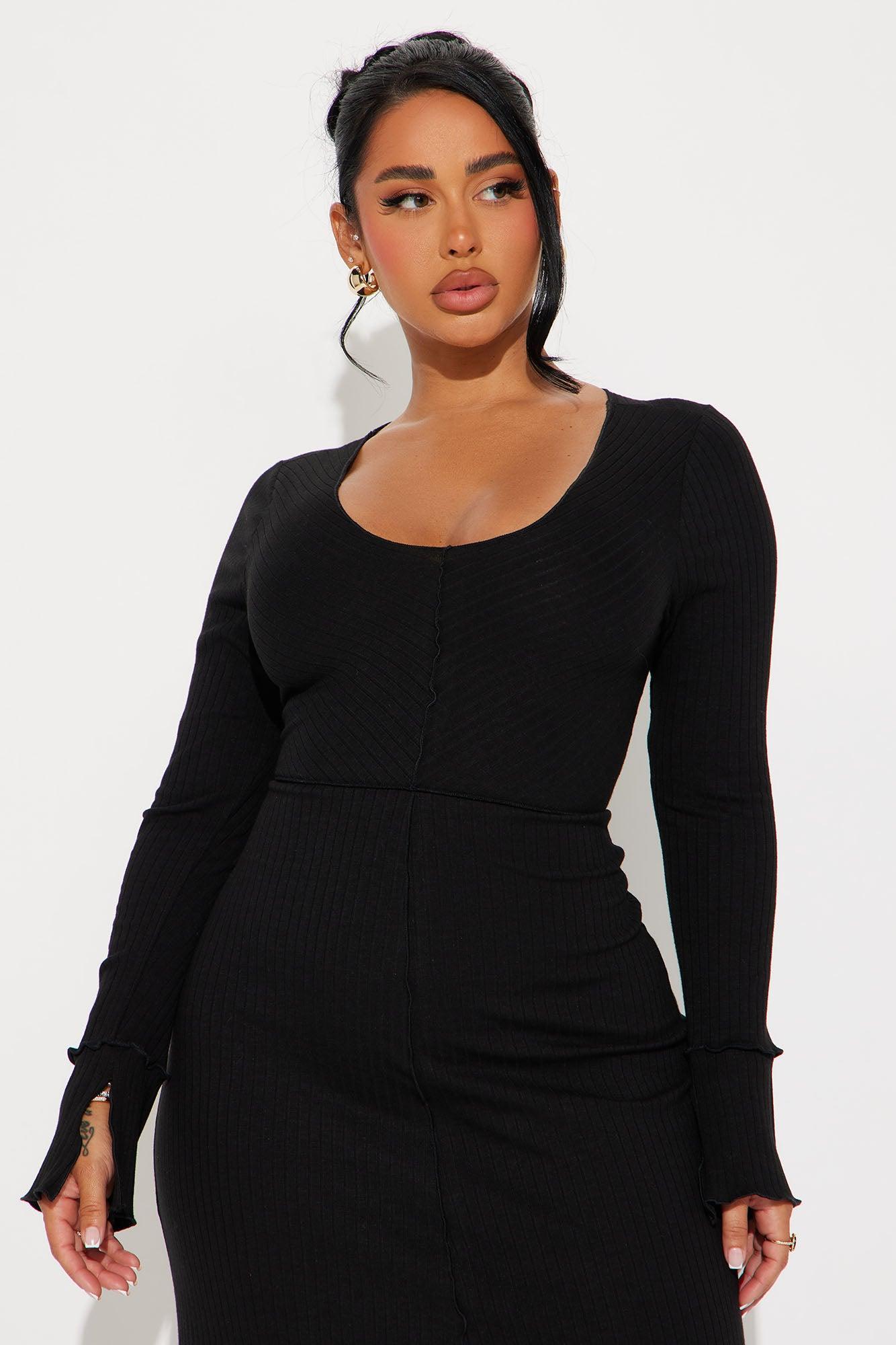 Dakoda Ribbed Midi Dress - Black Product Image