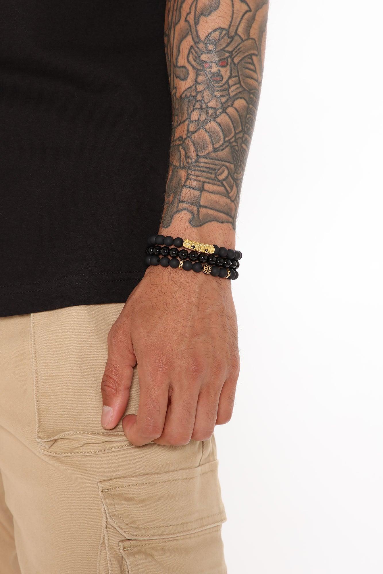 Cross Faded 3 Piece Bracelet Set - Black/Gold Product Image