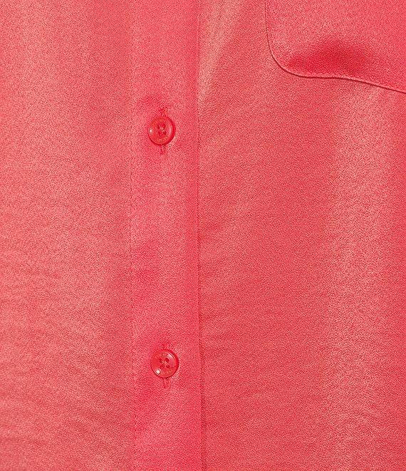 DKNY By Donna Karan Sueded Satin Point Collar Roll-Tab Long Sleeve Button-Front Shirt Product Image