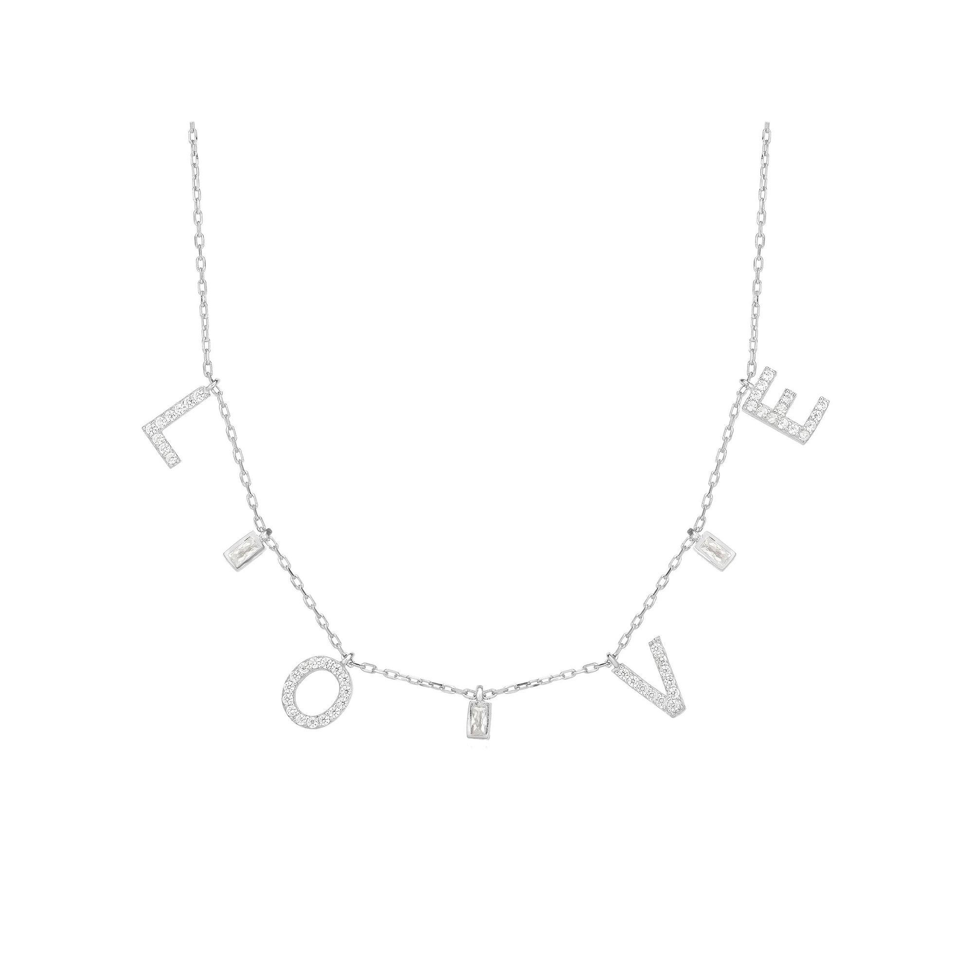 Sunkissed Sterling Cubic Zirconia "LOVE" Charm Necklace, Women's, Silver Tone Product Image