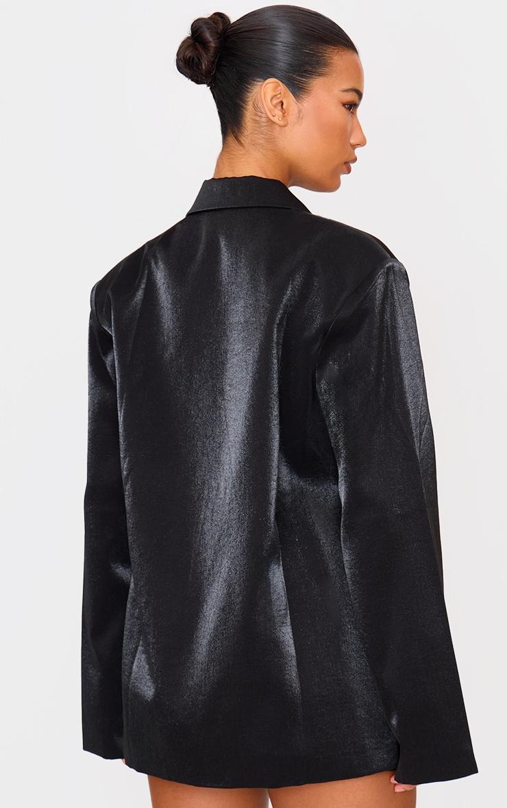 Black Satin Look Oversized Boxy Blazer Product Image