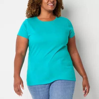 St. John's Bay Womens Plus Crew Neck Short Sleeve T-Shirt Product Image