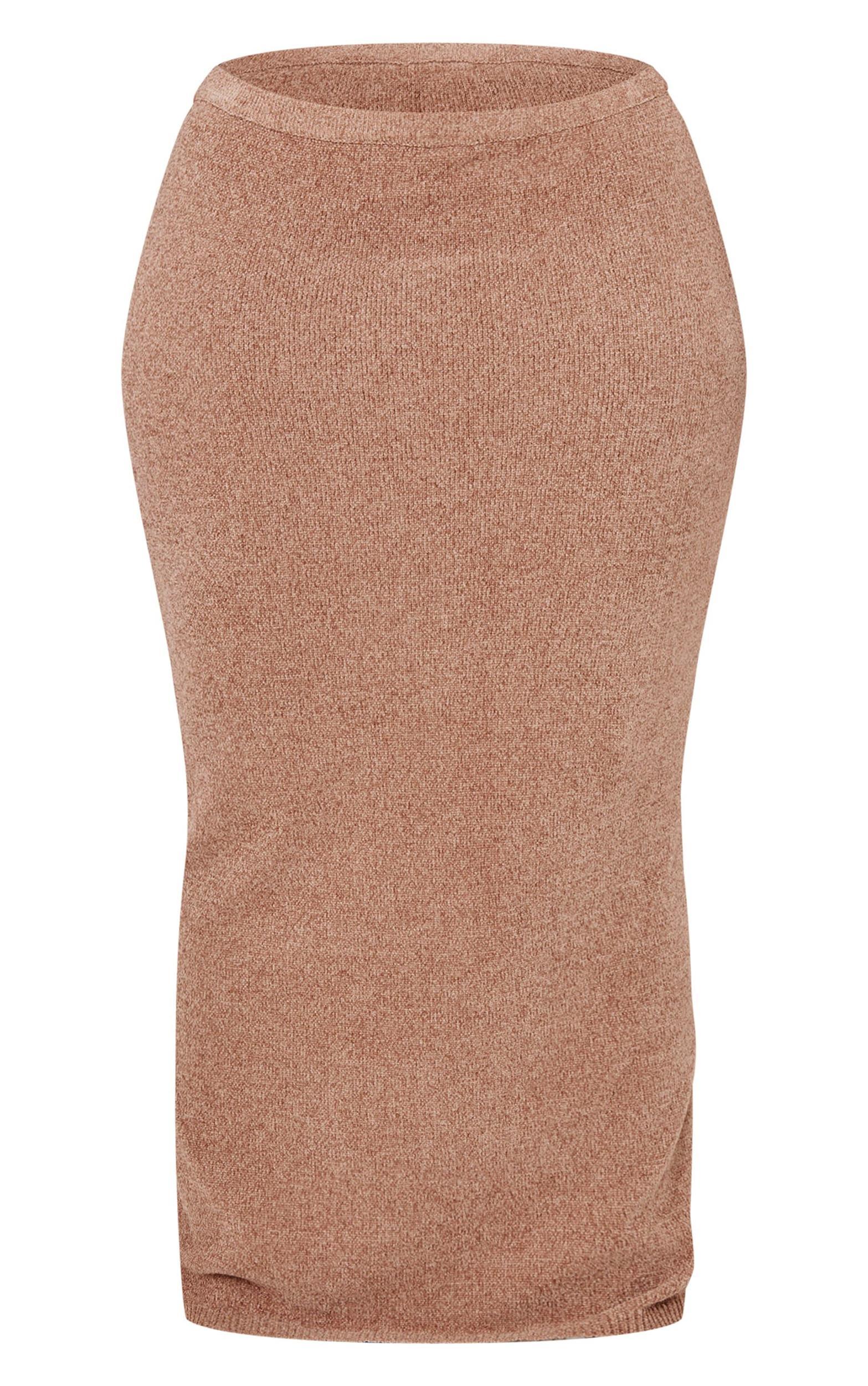 Plus Taupe Soft Textured Knit Maxi Skirt Product Image