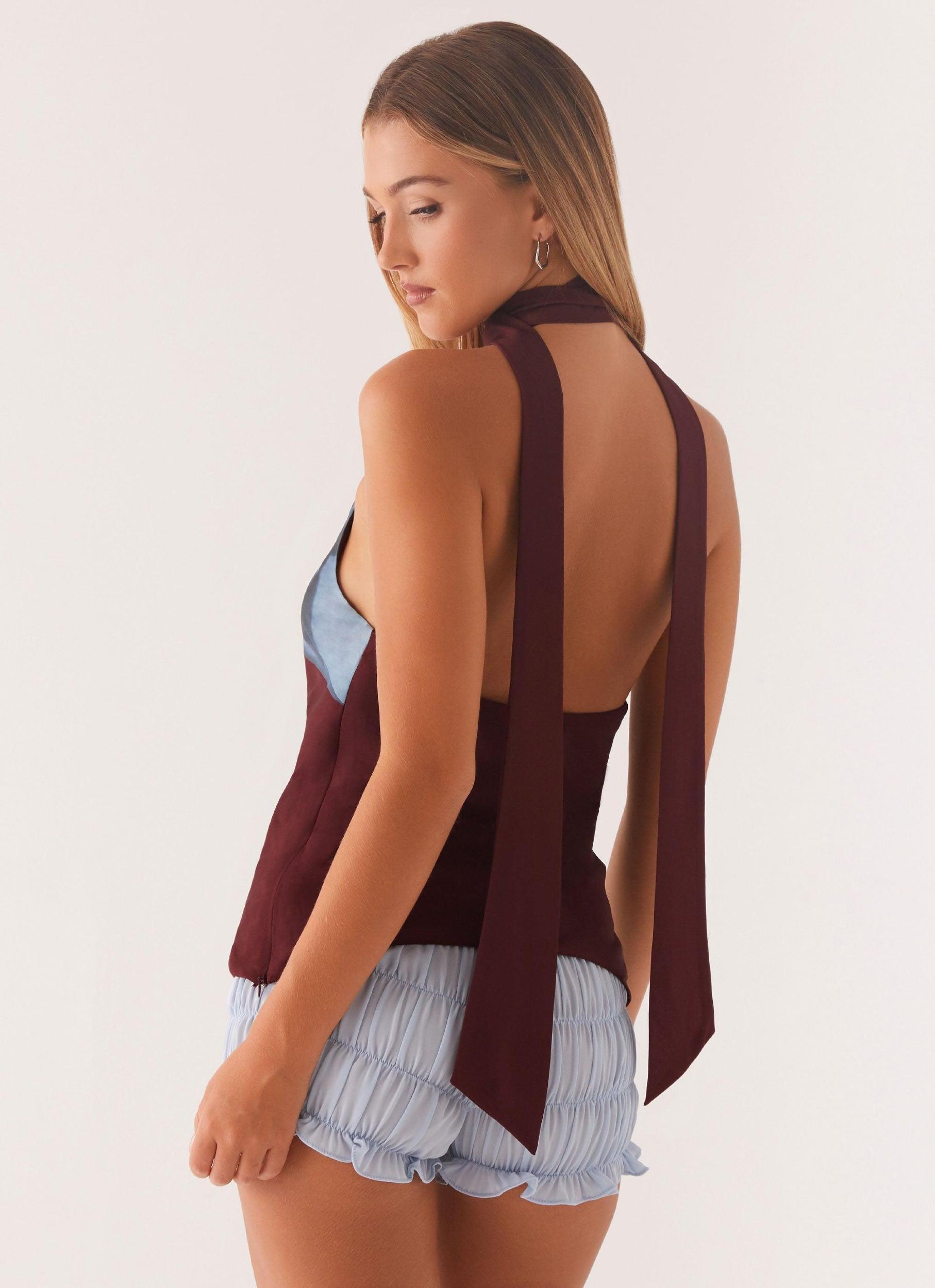 Catarina Halter Top - Maroon Print Product Image