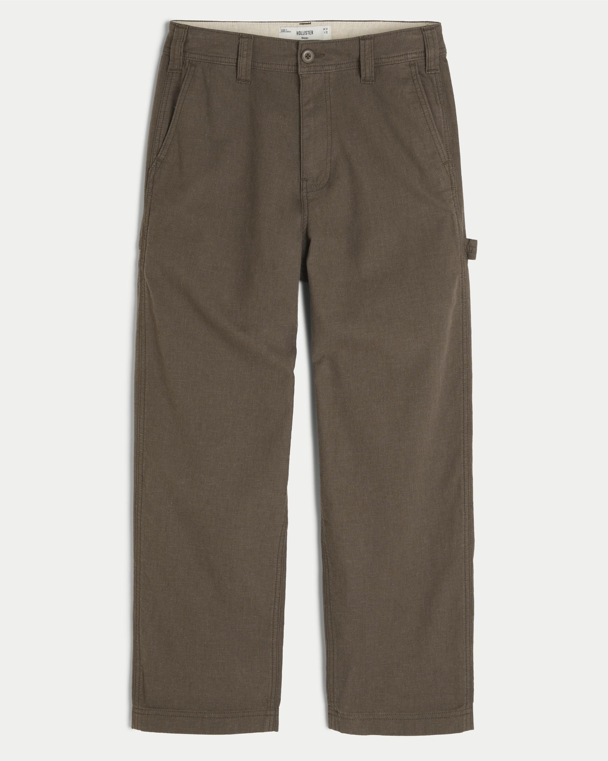 Linen-Blend Baggy Carpenter Pants Product Image