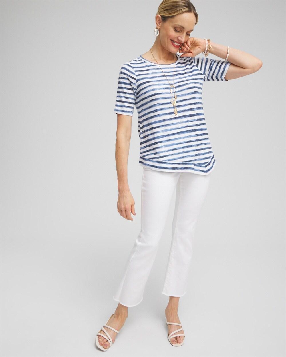 Stripe Asymmetrical Elbow Sleeve Tee Product Image
