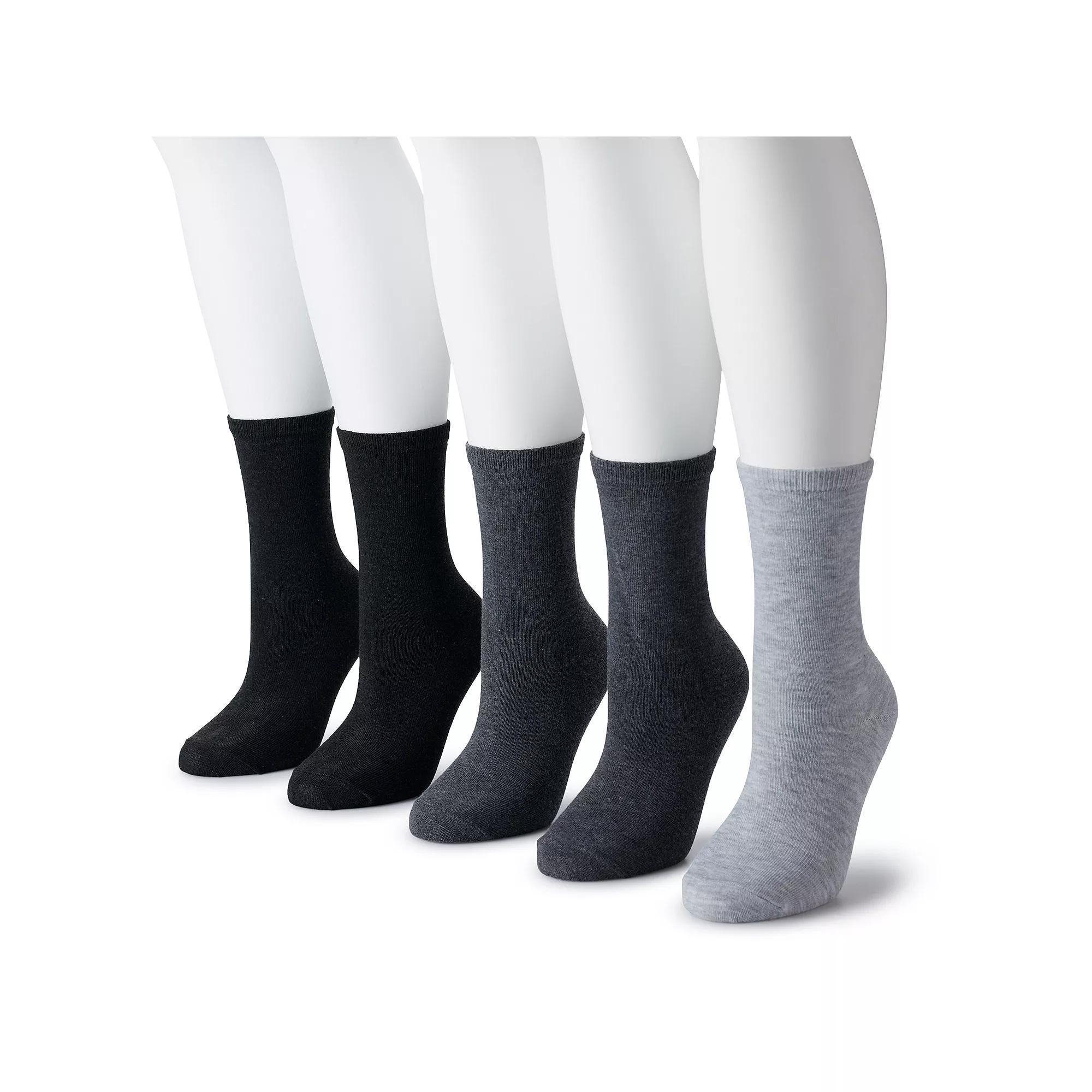Women's Sonoma Goods For Life® 5 Pack Plain Knit Crew Socks, Size: 9-11, Gray Grey Product Image