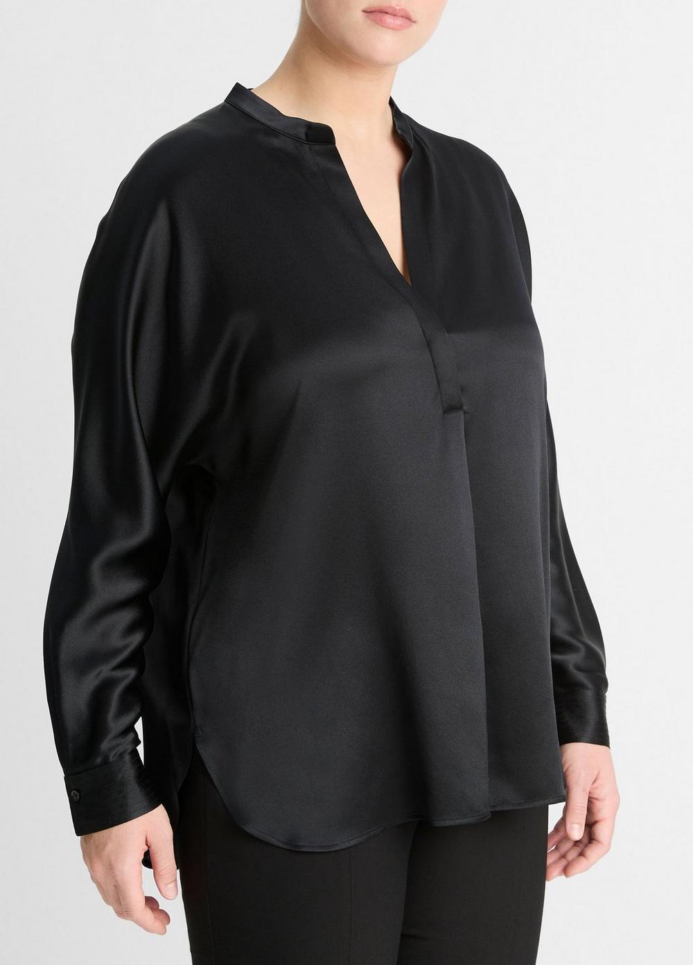 Satin Band Collar Blouse, Black, Size 1XL Vince Product Image