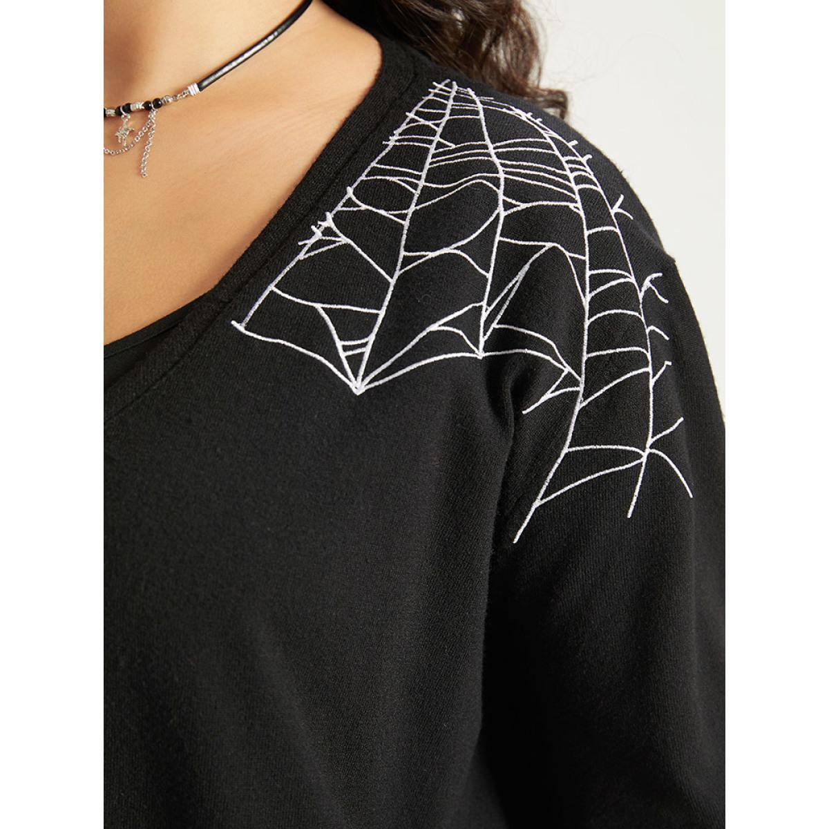 Plus Size Supersoft Essentials Halloween Spider Web Button Through Cardigan Black Women Casual Loose Long Sleeve Dailywear Cardigans BloomChic 28/5X Product Image