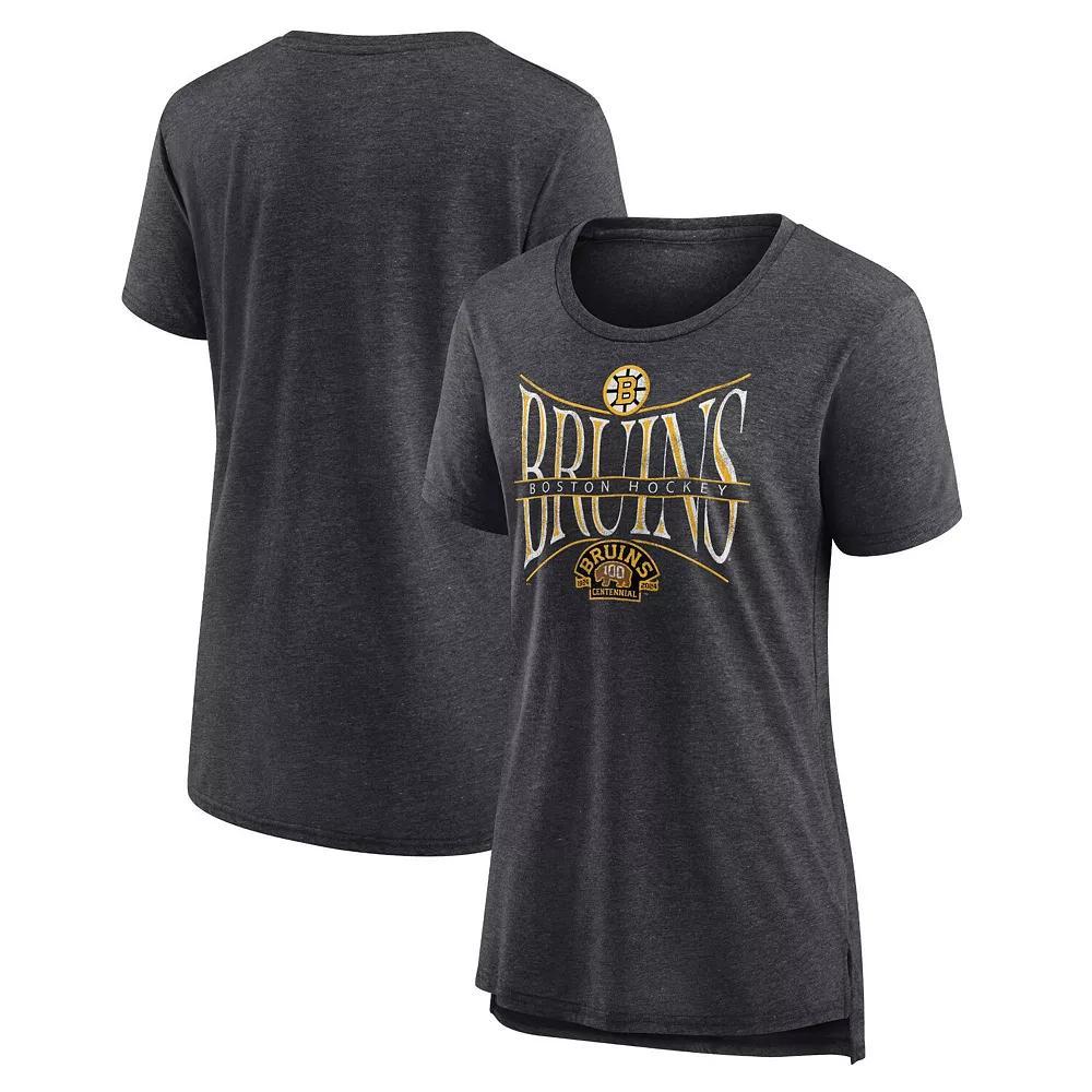 Women's Fanatics Branded  Heather Charcoal Boston Bruins Centennial Hockey Tri-Blend T-Shirt, Size: Medium Product Image