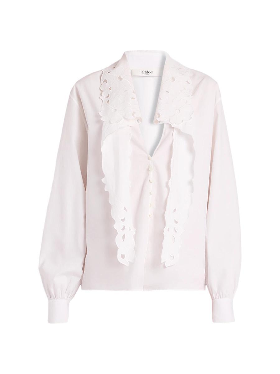 Womens Cotton Poplin Tie neck Blouse Product Image