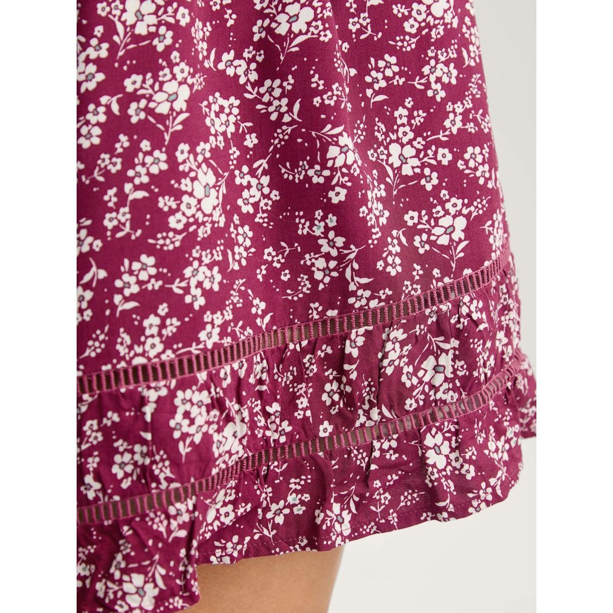Plus Size Floral Waist-Tie Wide-Leg Shorts Women Burgundy Elegant Patchwork Wide Leg Everyday-Elegant Shorts BloomChic 14-16/1X Product Image