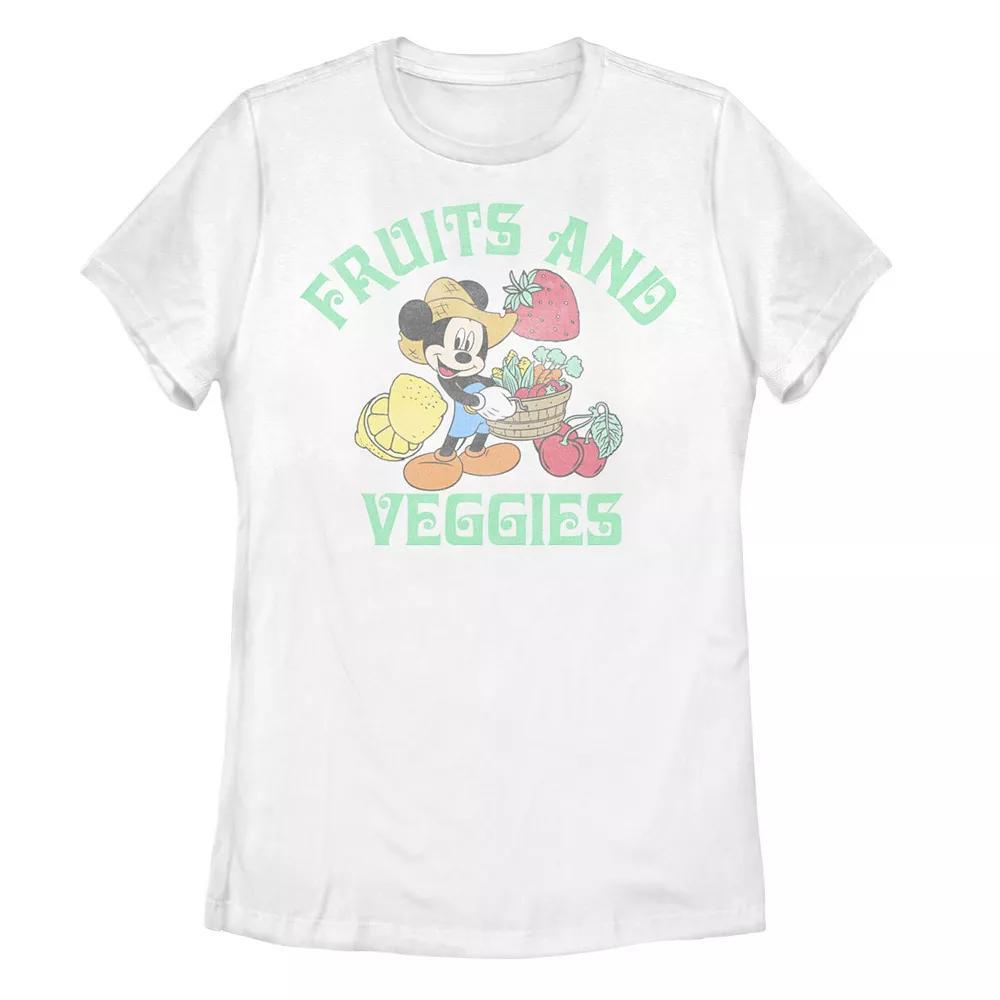 Disney's Mickey Mouse Women's Fruits & Veggies Basket Farmer Tee, Girl's, Size: XXL, White Product Image