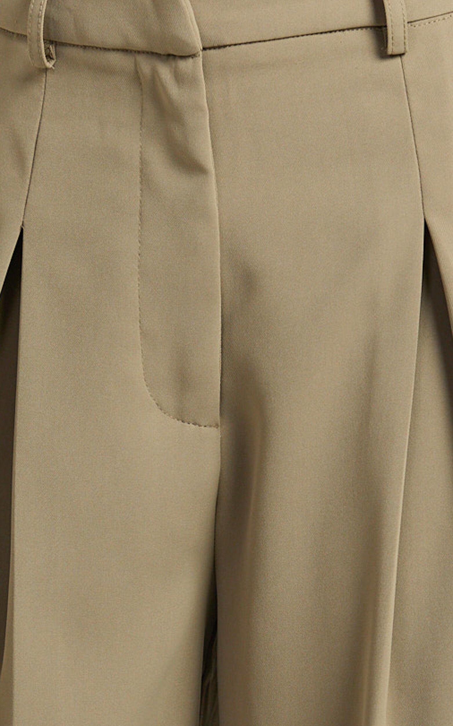 Harlee Pants - Mid Waist Pleated Wide Leg Pants in Olive Product Image