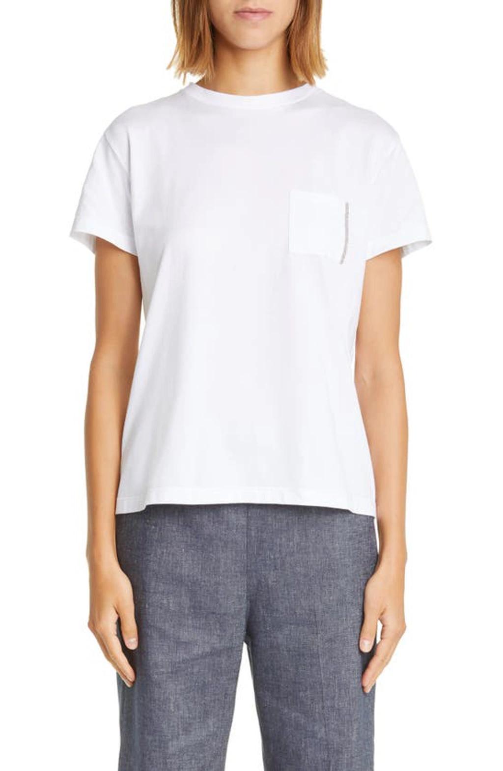 FABIANA FILIPPI Bead-detail Pocket T-shirt In Bianco Product Image